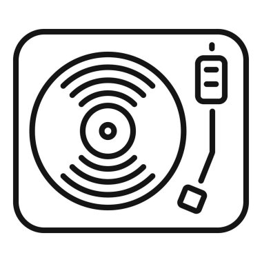 Beyaz arkaplanda izole edilmiş taslak biçiminde müzik simgesi çalan vinil kayıt çalar