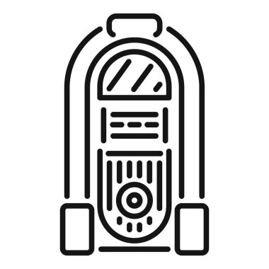 Müzik çalan klasik bir müzik kutusunun basit çizgi sanat simgesi, beyaz bir arkaplanda izole edilmiş