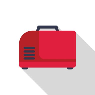 Elektrik kesintisi sırasında elektrik sağlayan kırmızı taşınabilir jeneratör, uzun gölgeli düz vektör çizimi