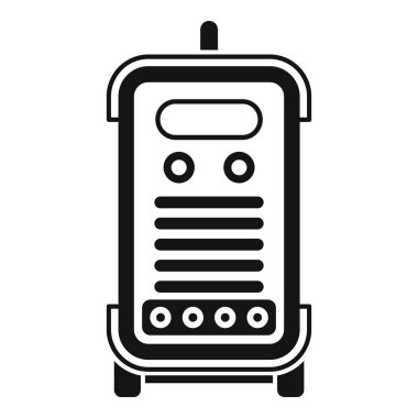 Küçük tekerlekler üzerinde duran bir kaynak makinesinin siyah beyaz simgesi