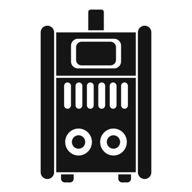 Çevirici kaynak makinesi için siyah kabartma simgesi, yerde duran profesyonel ekipman