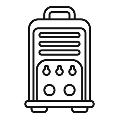 Beyaz arkaplanda izole edilmiş ana hat biçiminde kontrol paneli simgesine sahip kaynak makinesi