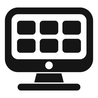 Bu basit simge, teknoloji veya yazılım kavramları için ideal dokuz boş pencere gösteren bir bilgisayar monitörünü betimler