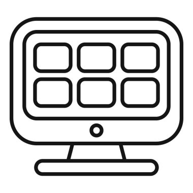 Ekranında birden fazla uygulama gösteren bir bilgisayar monitörünü temsil eden basit çizgi simgesi