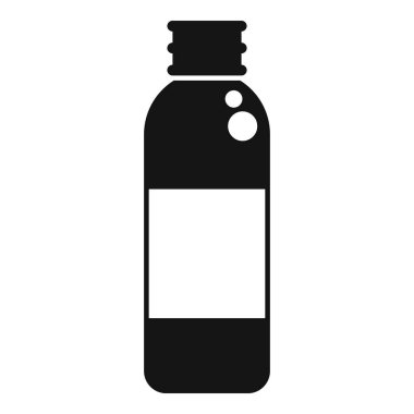 Kapalı plastik bir şişenin siyah silueti ve üzerinde baloncuklar gösteren boş bir etiket.