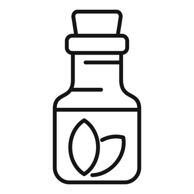 Yapraklı gerekli yağı içeren mantarlı şişenin doğrusal simgesi