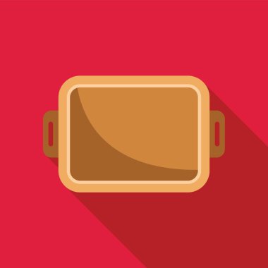 Boş fırın tepsisi pembe arkaplan üzerinde uzun gölge dökümü, üst görünüm illüstrasyon