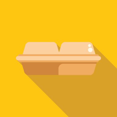 Açık bir strafor yiyecek kabının basit vektör çizimi sarı arka planda bir gölge oluşturur