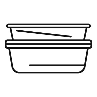 Bu minimalist çizgi sanat ikonu gıda depolama kavramını temsil etmektedir, gıda, yemek hazırlama veya paket servisi ile ilgili projeler için idealdir.