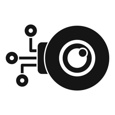 Bir ağa bağlanan güvenlik kamerasının basit vektör simgesi, izleme ve siber güvenlik gibi kavramları temsil ediyor