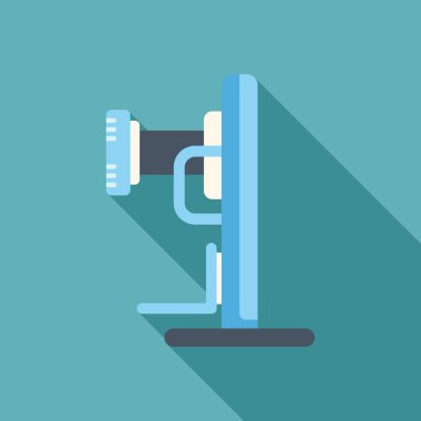 X ışını makinesi yeşil arka plana uzun gölge düşürüyor, sağlık konsepti