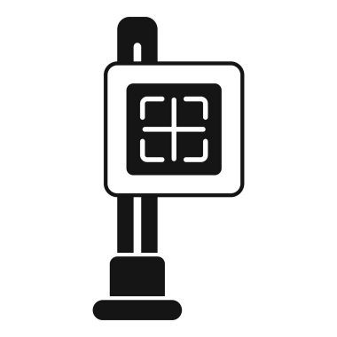 Bu vektör simgesi, modern erişim kontrol ve devamlılık sistemlerindeki rolünü vurgulayan bir qr kod tarama istasyonunu temsil eder