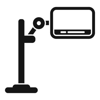 Tablet simgesini beyaz arkaplanda izole edilmiş basit bir şekilde tutan robot kol simgesi