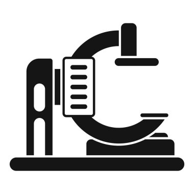 Zemin simgesinin üzerinde duran modern tıbbi tarayıcı, basit stil