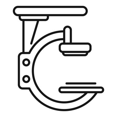 Hastalar için düz çekimli bir tıbbi tarayıcının basit çizgi simgesi, genellikle röntgen veya tomografi için kullanılır.