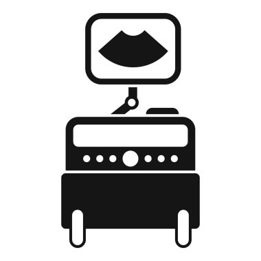 Bir bebeğin taramasını gösteren tıbbi ultrason makinesinin siyah ve beyaz vektör simgesi