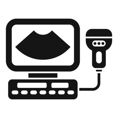 Bir bebek taraması gösteren ultrason makinesinin siyah ve beyaz vektör simgesi