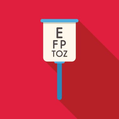 Göz muayenelerinde sıkça kullanılan Snellen tablosu, göz bakımının önemini sembolize eden canlı kırmızı bir arka planda resmedilmiştir.