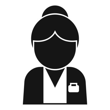 Üniforma giyen bir kadın doktorun basit siyah beyaz vektör simgesi.