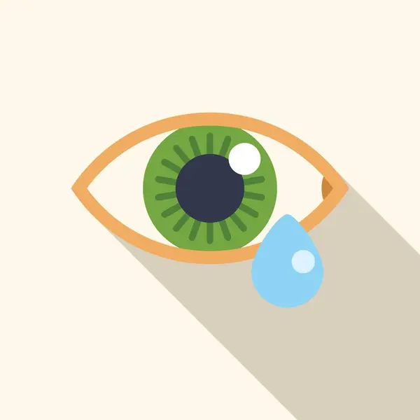 stock vector Green eye crying, shedding a tear drop in flat design style with long shadow