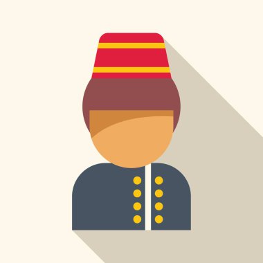 Hotel bellboy wearing red uniform hat flat icon with long shadow clipart