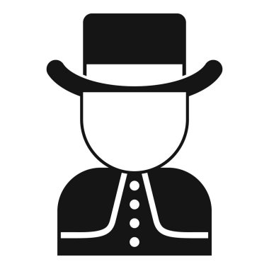 Geleneksel kostümlü, silindir şapka ikonu olan, beyaz arka planda izole edilmiş basit bir beyefendi.