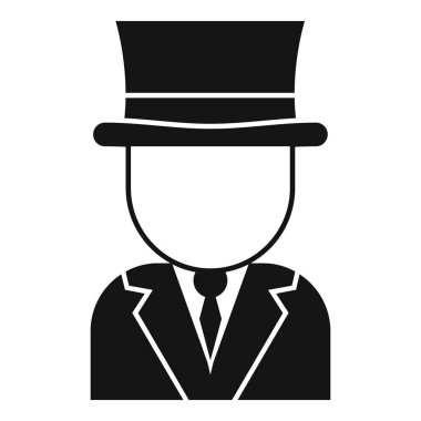 Beyaz arka planda izole edilmiş takım elbiseli ve silindir şapkalı bir sihirbaz avatarının basit vektör simgesi