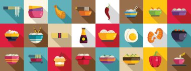 Udon erişte ikonları hazır. Bu canlı ikon yemek blogları, menüler ya da aşçılık lezzetleriyle ilgili her proje için mükemmel Asya mutfağı çeşitleri sergiliyor.