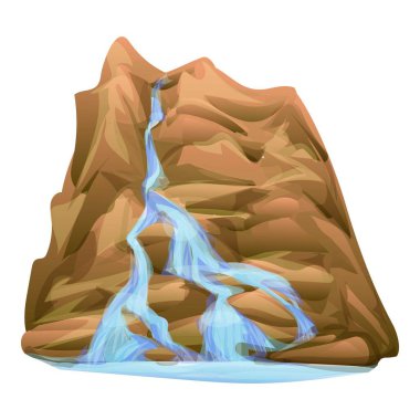 Bir şelalenin dağ yamacından aşağı yuvarlanarak üste bir nehir oluşturmasının karikatür çizimi.