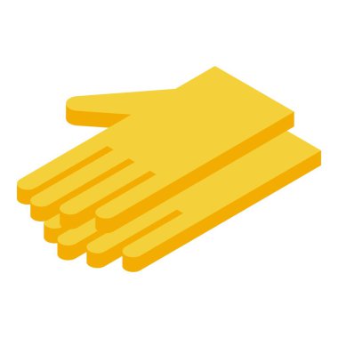 Bir çift sarı lastik eldiven, temizlikçiler tarafından sıklıkla kullanıldığı gibi, izometrik bir görüntüde gösterilmiştir.