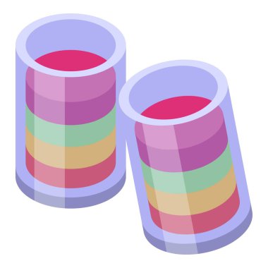 İki bardak, lezzetli ve görsel olarak çekici tatlı seçeneğini temsil eden renkli jöleli tatlı tabakalarıyla doludur.