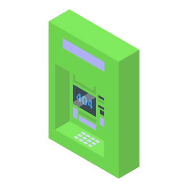 404 hata iletisi gösteren yeşil ATM makinesi, sistem hatası kavramı veya kullanılabilir olmayan servis
