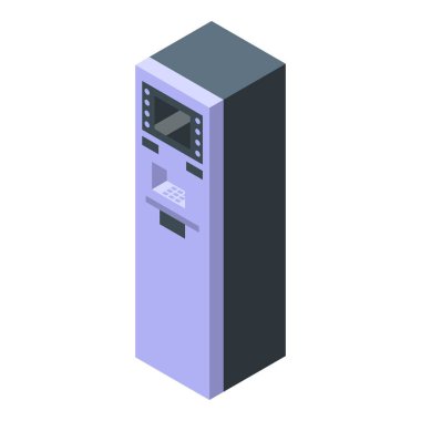 Bu izometrik illüstrasyon, uygun mali işlemlerin sağlanmasındaki rolünü vurgulayan bir ATM makinesini gösteriyor