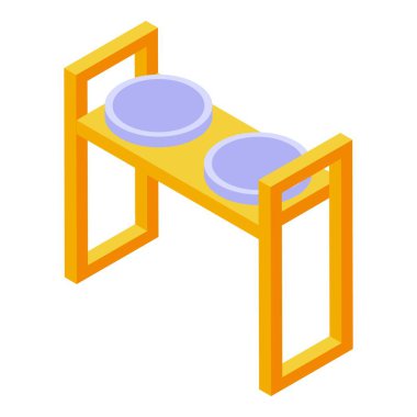 Çiftli kase, evcil hayvan beslemek için izometrik manzaralı minimalist tasarımı sunuyor, evcil hayvan mağazası reklamcılığı için harika.