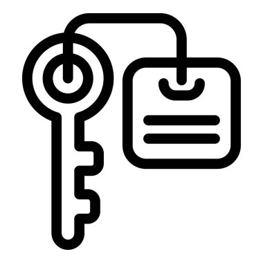 Anahtar halkasına asılı anahtar kartı, basit tasarım, kalın çizgiler.