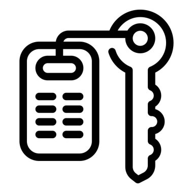 Yüzüğünde elektronik kart asılı bir otel anahtarının siyah taslak simgesi