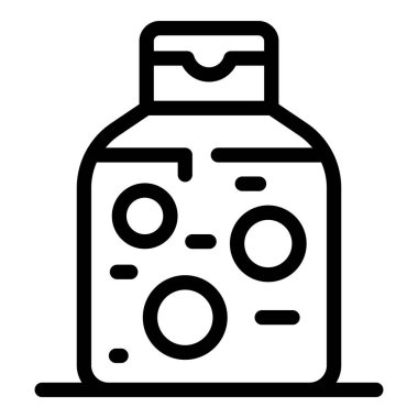 İçinde haplar olan basit bir ilaç şişesi, web siteleri ve uygulamalar için izole edilmiş siyah çizgi vektör illüstrasyonu