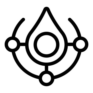 Bir su damlasını temsil eden soyut simge çizgilerle çevrili üç daire, saflığı, bağlantıyı ve dengeyi sembolize ediyor.