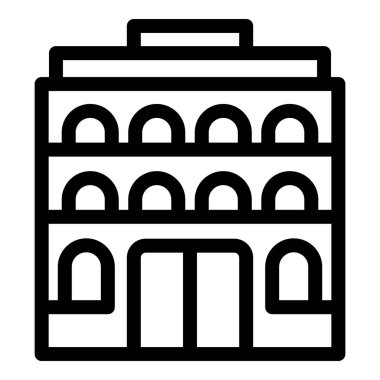 Şehir mimarisini gösteren kemerli pencereli bir binanın basit çizgi çizimi