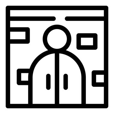 Ofis zeminine çıkmak için asansörü kullanan bir ofis çalışanının çizim simgesi.