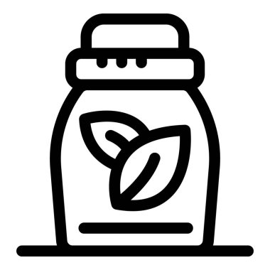 Doğal bileşenleri olan bir ürünü içeren bir kavanozu temsil eden basit siyah ve beyaz vektör simgesi