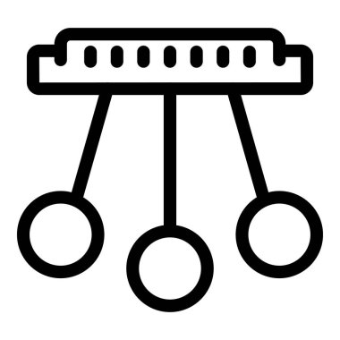 Newton beşiğinin basit çizgi simgesi, fizik, hareket ve enerji kavramlarını göstermek için mükemmel