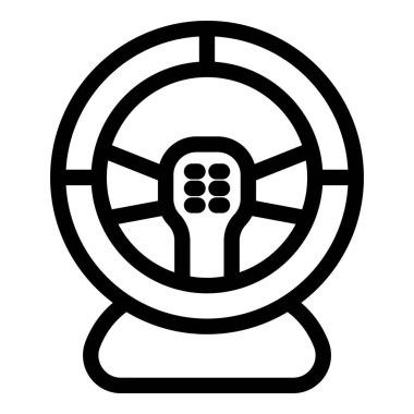 Bir oyun direksiyonu tasvir eden cesur siyah taslak simgesi, yarış simülatörlerini ve sanal sürüş deneyimlerini temsil etmek için mükemmel.