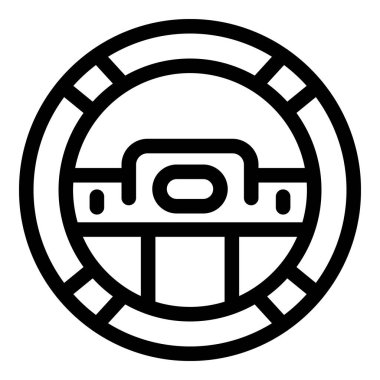 Direksiyon simidini temsil eden koyu siyah ana hat simgesi, sürüş, kontrol ve yönü simgeliyor