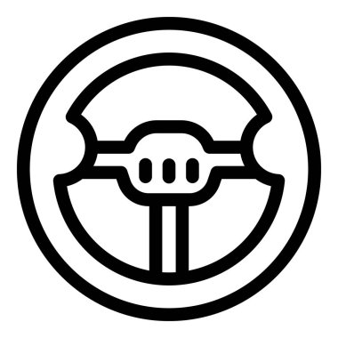 Düğmeli bir direksiyonun basit siyah çizgisi, sürüş ve ulaşımı simgeliyor.