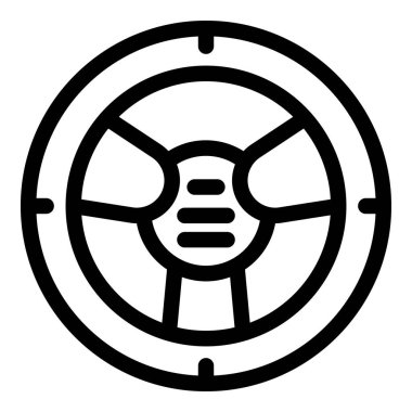 Direksiyon simidini gösteren basit siyah-beyaz vektör, sürüş konseptini temsil ediyor.