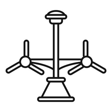 Yenilenebilir enerji üretmek için rüzgar türbinleri kullanan bir sokak lambasının çizgi çizimi