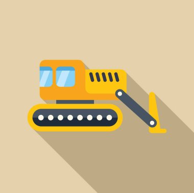 Bej arkaplan üzerinde uzun gölge düz tasarım ikonu olan sarı kazıcı kazısı