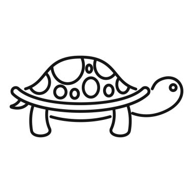 Basit ve şirin kaplumbağa yürüme kenar görünüm simgesi, beyaz arkaplanda siyah çizgiler ile çizilmiş