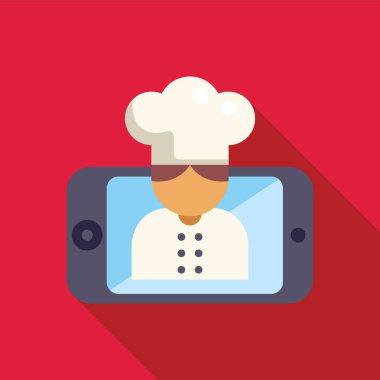 Şef akıllı telefon uygulaması kullanarak çevrimiçi aşçılık dersi veriyor, bu online öğrenmenin bir konsepti.